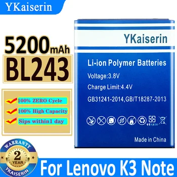 5200 мАч YKaiserin BL 243 BL243 Аккумулятор Для Lenovo Lemon K3 Note K3Note K50-T5 A7000 A5500 A5600 A7600 Bateria