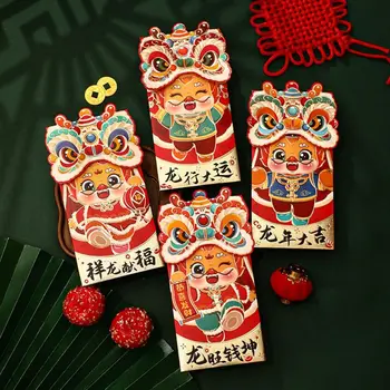 4 шт./компл. Красный пакет с изображением льва в китайском стиле, Мультяшный 3D Дракон Зодиака, красный карман, милый новогодний конверт, Новый год