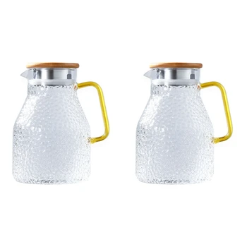 2 Кувшина для воды, стеклянный чайник для воды объемом 2000 мл, Термостойкий набор для воды и стаканов, квадратный чайник для приготовления чая дома