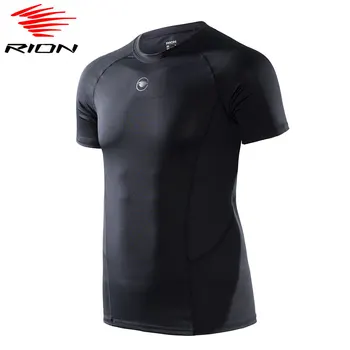 Мужские рубашки для фитнеса и бега RION, Быстросохнущая Спортивная рубашка для тренировок, спортивные компрессионные рубашки, тренировочные топы