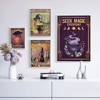 Картина на холсте Ретро плакаты на Хэллоуин В мире, полном принцесс Будь ведьмой HD Плакат и принты на стену для домашнего декора комнаты