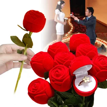 Креативная коробка для колец с розами, Флокированные цветы, Свадьба, Помолвка, Брак, Подарочные кольца на День Святого Валентина, коробка для ювелирных изделий, футляры для упаковки