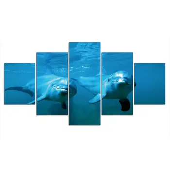 5 шт. Декор в виде дельфина Синего моря Океана, 5 шт. Холст, настенный плакат, HD Печать, 5 панелей, декор для комнаты, абстрактные картины, картины