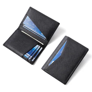 Роскошный мужской двойной кошелек для визиток контрастного делового цвета, тонкий Мужской держатель для кредитных карт из натуральной кожи с перекрестным рисунком