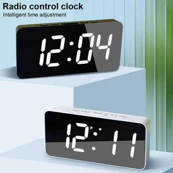Цифровой будильник Светодиодный зеркальный экран Беспроводной Приемник Радиоуправление Часы Температура Дата Дисплей Декор рабочего стола в спальне