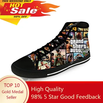 Игра GTA 5 Grand Theft Auto Повседневная Забавная ткань с 3D принтом, парусиновая модная обувь с высоким берцем, мужские и женские легкие дышащие кроссовки