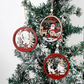 Трансграничные новые креативные украшения для Рождественской елки, подвеска, украшение для вечеринки, деревянная подвеска, 3d выдолбленная деревянная тарелка