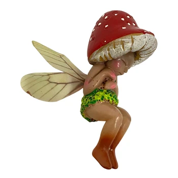 Спящая фея Поделки из смолы Грибной эльф с крыльями Лесные девушки Летающий Орнамент Рождественский подарок Украшение растений для домашнего сада 0