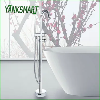 Набор хромированных смесителей для ванной комнаты YANKSMART, установленный на напольной подставке, Поворотный носик, Двойные ручки, смеситель для раковины Robinet