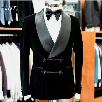 Мужские черные смокинги, блейзер, роскошные женихи, Свадебная дизайнерская одежда для вечеринок, пальто 0