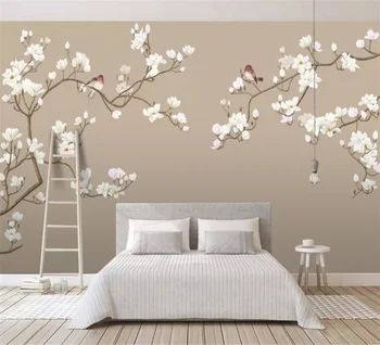 Пользовательские обои для домашнего декора в европейском стиле Мода цветок магнолии и птица фреска ТВ фон стены 3d обои
