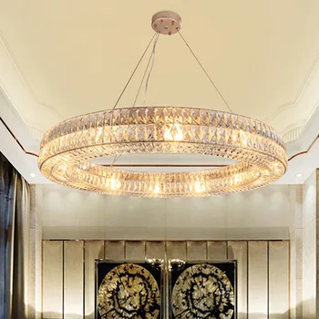 Современный роскошный подвесной светильник K9 с кристаллами, светодиодное кольцо, золотая люстра, домашний декор, гостиная, спальня, подвесной светильник