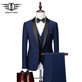Серые темно-синие бордовые мужские костюмы для свадьбы Элегантный костюм-тройка Homme Mariage Костюм для вечеринки Мужской Большой размер Q1252