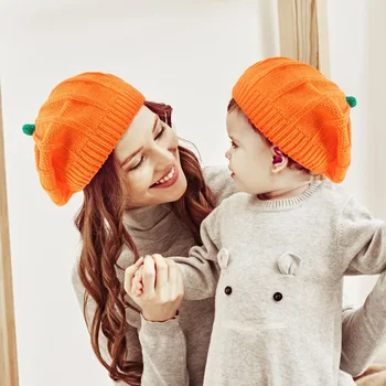 Осенне-зимняя вязаная шапка для родителей и детей 2023, вязаная шапка с тыквой на Хэллоуин, Теплая красавица, подарки на День Благодарения, шапка