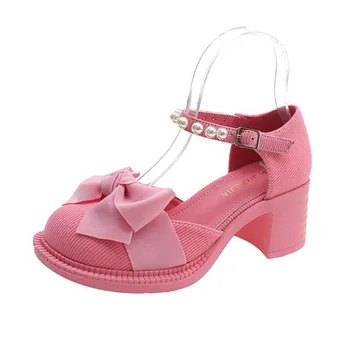 Роскошные женские летние туфли-лодочки из двух частей в стиле New Star на толстом каблуке с пряжкой и ремешком на щиколотке, женские розово-черные брендовые сандалии