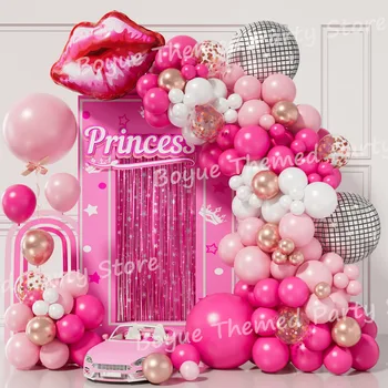 117шт Ярко-розовая воздушная гирлянда арка 4D дискотека Большие губы воздушный шар из фольги Принцесса День рождения Свадьба День Святого Валентина Украшение вечеринки