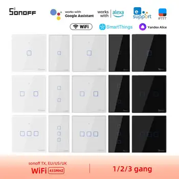 Sonoff T2 T3 TX Smart Wifi 433 Настенных Выключателя Белый Черный Сенсорный выключатель 1/2/3 Группы Работает С Alexa Smartthings Google Alice IFTTT