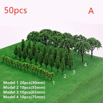 Модель пейзажа Деревья в масштабе железной дороги Деревья Wargame 50ШТ Диорама Зеленая модель ландшафта ручной работы A/B 100% Абсолютно Новый