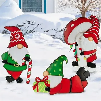 Санта-Клаус Гном Металлическая Вставка Новый Внутренний Двор Плагин 3D Рождественский Декор для Сада Украшения Заднего Двора На Открытом воздухе 0