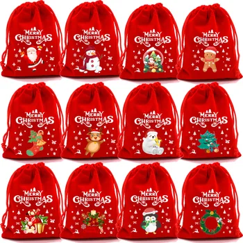 1 шт. рождественские бархатные сумки 9x12 13x18 см, маленькая подарочная сумка для конфет, мешочек на шнурке, Рождественский браслет, пакеты для упаковки ювелирных изделий