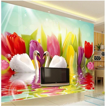 beibehang Новый стиль 3D фрески ТВ фон обои фрески шелковая ткань лебединое озеро обои Цветочные 3D обои papel de parede
