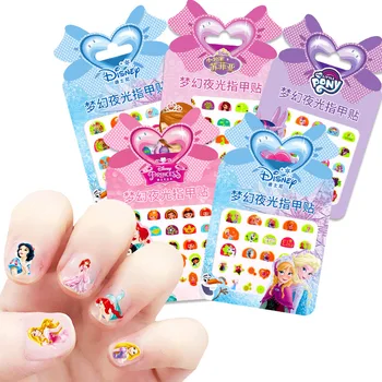 Детские наклейки для ногтей серии Disney Frozen Minnie Mickey, Светящиеся в темноте Наклейки для ногтей, Принадлежности для детских вечеринок