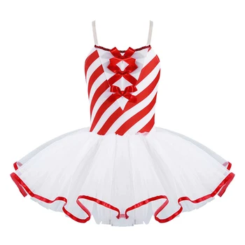 Рождественский костюм из конфетной трости для девочек, Полосатое Балетное платье-пачка, Гимнастическое трико, одежда для фигурного катания, танцевальная одежда для выступлений