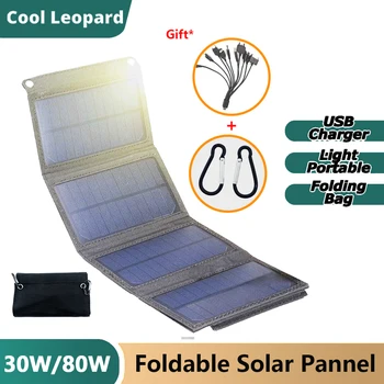 Портативная складная солнечная панель мощностью 30 Вт/80 Вт с устройством вывода USB 5 В, Водонепроницаемая Солнечная панель, Походный инструмент для кемпинга, аксессуары для кемпинга