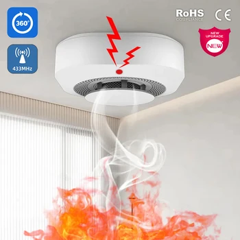 Функция беспроводного подключения 433 МГц Датчик детектора дыма Гостиная Детская Домашняя Кухня PIR Звуковая сигнализация пожарной инспекции магазина
