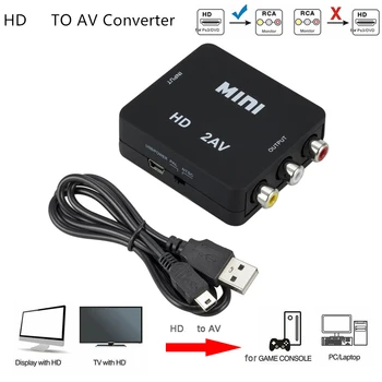 Композитный адаптер HD 1080P, совместимый с HDMI-RCA AV, конвертер аудио-видео кабеля HDMI В AV с USB-кабелем для HD TV BOX