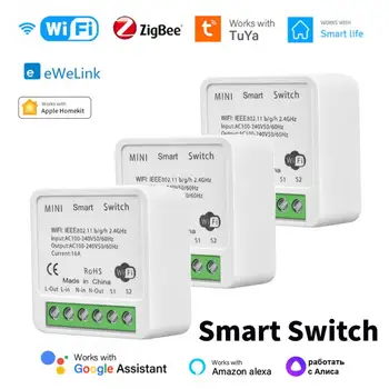 16A Tuya WiFi ZigBee Smart Switch Модуль Мини-2-полосного Управления Таймером Беспроводной Выключатель Управление Выключателем Через Alexa eWeLink Siri HomeKit 0