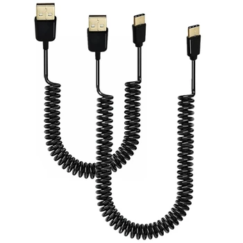 Кабель USB 3.1 Type-C от штекера к USB 2.0 от штекера, пружинный телескопический кабель для передачи данных автомобильного телефона для телефонов-планшетов