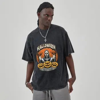 Мужская Выстиранная футболка с коротким рукавом, Футболка С принтом Balloween Design, Винтажная футболка Уличной одежды в стиле хип-хоп, Укороченные футболки Унисекс Y2k 1