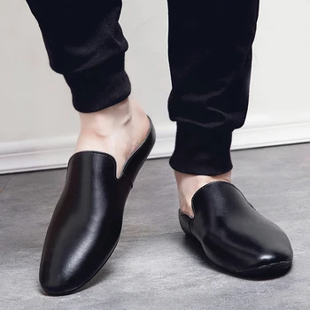 оригинальные лоферы Leahter, мужская универсальная повседневная обувь Wild с черным острым носком, уличные дышащие Мягкие туфли на плоской подошве, мужские zapatillas hombre 1