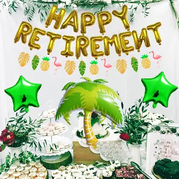 Воздушный шар С ВЫХОДОМ На ПЕНСИЮ, листья тропической черепахи, Кокосовая пальма, воздушный шар с фламинго, декор для вечеринки в честь Дня рождения, Летний Гавайский воздушный шар 1