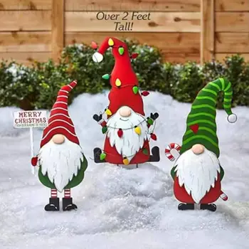 Санта-Клаус Гном Металлическая Вставка Новый Внутренний Двор Плагин 3D Рождественский Декор для Сада Украшения Заднего Двора На Открытом воздухе 1