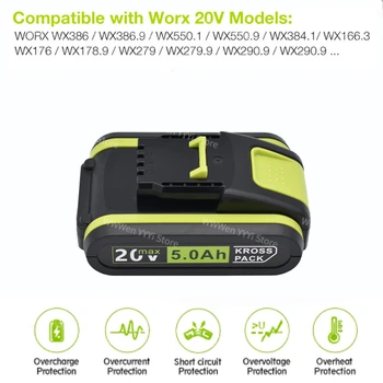 Worx Новые Электроинструменты Перезаряжаемая Сменная Батарея 20V 5000mAh Литиевая для Worx WA3551 WA3553 WX390 WX176 WX178 WX386 WX678 1