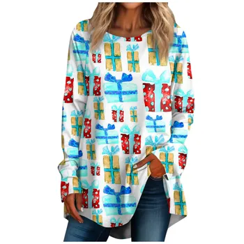 Женская футболка с графическим рисунком 3d Снежинка Рождественская футболка на каждый день Повседневные пуловеры с длинными рукавами и принтом Essential 2