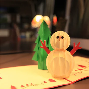 3D Всплывающие Поздравительные открытки с Рождественской елкой и Снеговиком, вырезанные лазером открытки для новогодней вечеринки, Рождественская открытка с конвертом 2