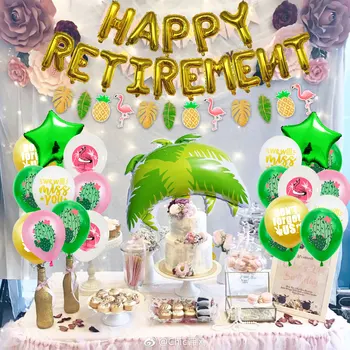 Воздушный шар С ВЫХОДОМ На ПЕНСИЮ, листья тропической черепахи, Кокосовая пальма, воздушный шар с фламинго, декор для вечеринки в честь Дня рождения, Летний Гавайский воздушный шар 2