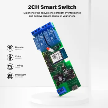 Tuya Wifi Wireless DIY Smart Switch Module 2CH 433 МГц Гаражный Универсальный Пульт Дистанционного Управления С Alexa Google Home Без Оболочки 2
