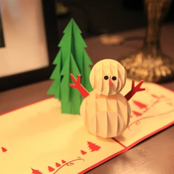 3D Всплывающие Поздравительные открытки с Рождественской елкой и Снеговиком, вырезанные лазером открытки для новогодней вечеринки, Рождественская открытка с конвертом 3