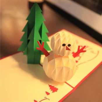 3D Всплывающие Поздравительные открытки с Рождественской елкой и Снеговиком, вырезанные лазером открытки для новогодней вечеринки, Рождественская открытка с конвертом 4