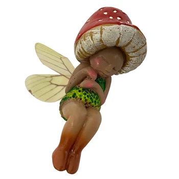 Спящая фея Поделки из смолы Грибной эльф с крыльями Лесные девушки Летающий Орнамент Рождественский подарок Украшение растений для домашнего сада 4