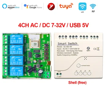 Zigbee 3,0 1/2/4CH Умный Модуль Переключения WIFI 12V 24V AC DC Tuya и 433 RF Контрольный Выключатель Света 10A Release Самоблокирующийся 5