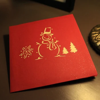 3D Всплывающие Поздравительные открытки с Рождественской елкой и Снеговиком, вырезанные лазером открытки для новогодней вечеринки, Рождественская открытка с конвертом 5