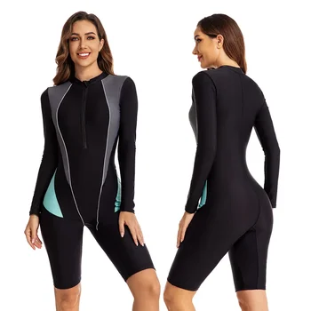 Женские купальники 2023 Летний цельный костюм для серфинга с длинными рукавами, солнцезащитный женский купальник, водолазный костюм, сексуальный купальник 5