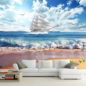 wellyu Пользовательские обои 3d фотообои обои papel de parede супер гладкий морской пейзаж 3D фон из спрея настенная бумага фреска 5