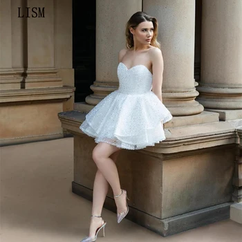 LISM Мини-свадебные платья с блестками, свадебное платье подружки невесты из органзы без бретелек, Короткое свадебное платье для женщин 0