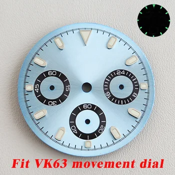 Циферблат VK63 28,5 мм, циферблат с зеленой подсветкой, подходит для часового механизма VK63, аксессуары для часов, инструмент для ремонта часов 0